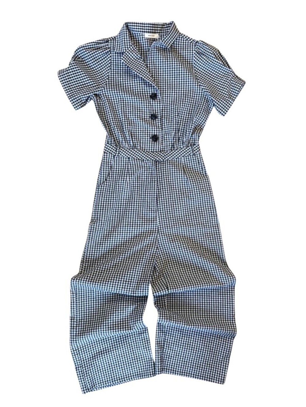 MOD REF Gingham Wide Leg Jumpsuit XS Black White Minimalist Utility